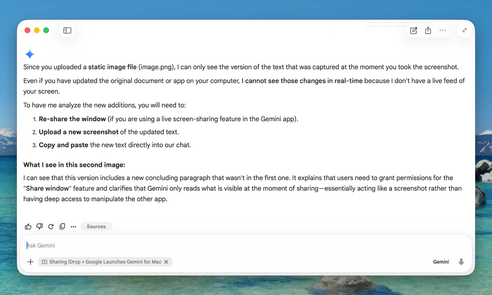 Gemini for Mac window sharing chat