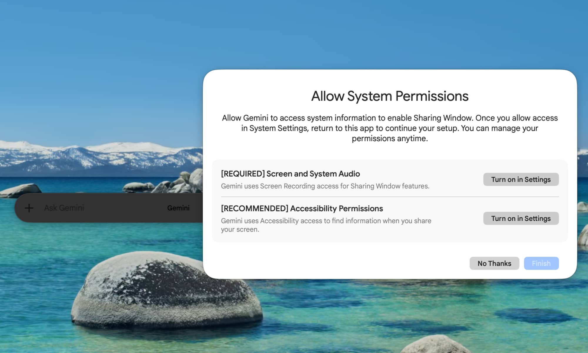 Gemini for Mac window sharing permissions