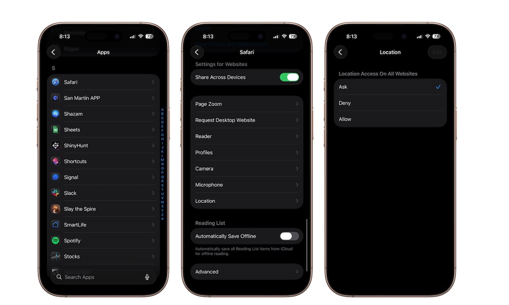 Location Settings in Safari iPhone