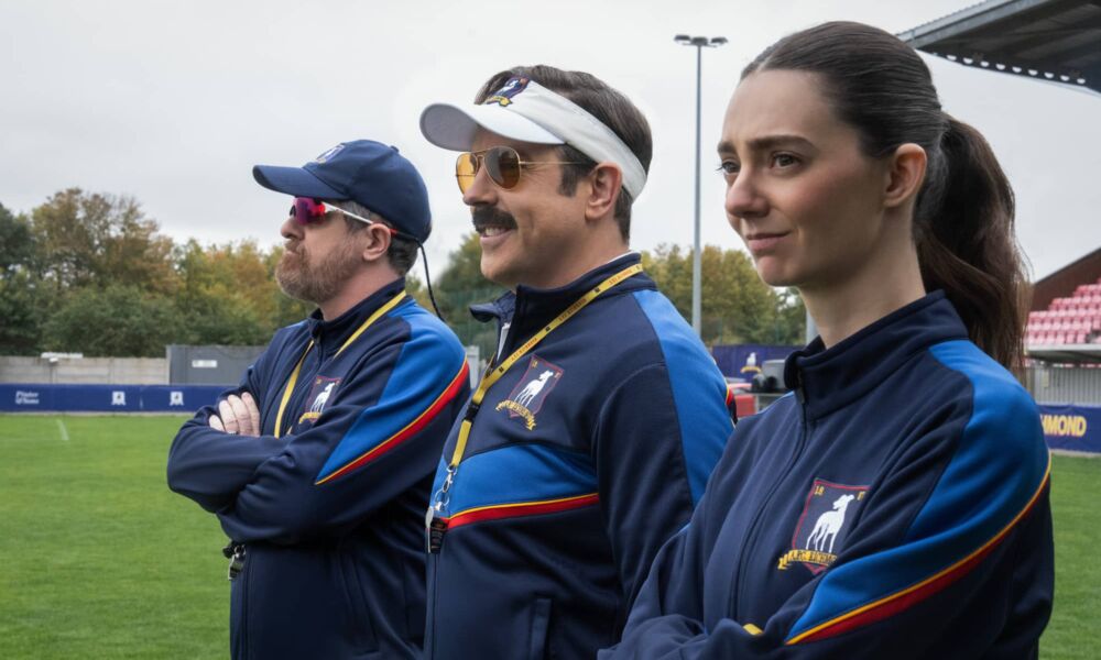 Ted Lasso Season 4 Jason Sudeikis, Brendan Hunt, and Tanya Reynolds