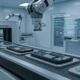AI concept image of a futuristic, automated factory assembly line with robotic arms evaluating flat 2027 iPhone Pro prototypes on a moving conveyor belt. A glowing holographic HUD interface displays real-time testing analytics in a clean, high-tech manufacturing facility.