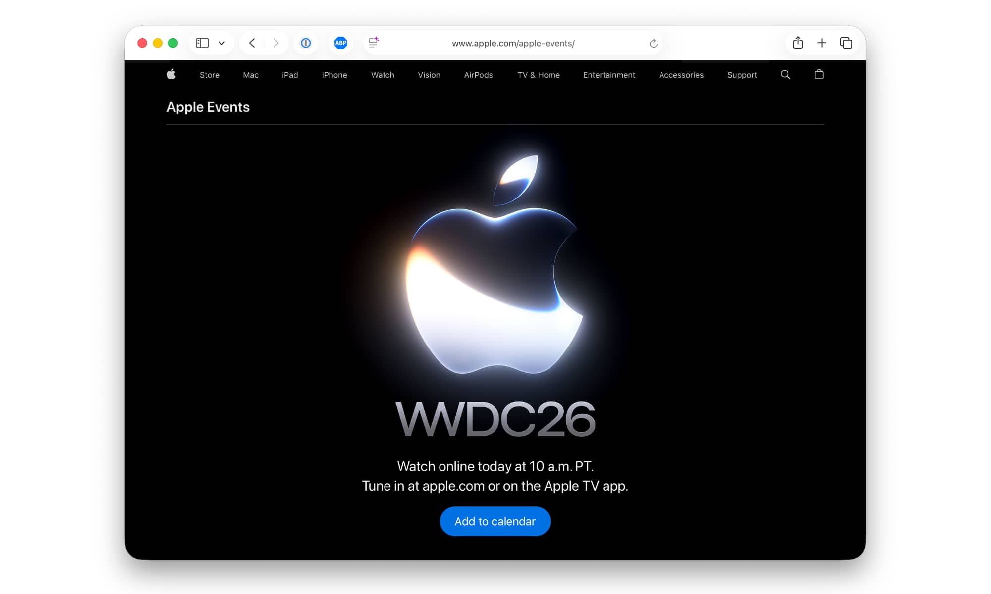 Apple Events website WWDC26