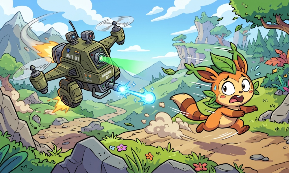 Drone Hunting Down Cute Creature