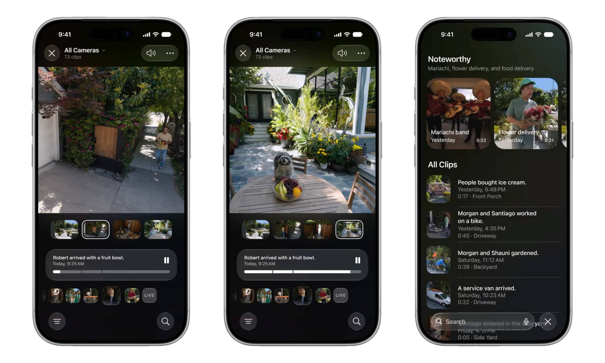 Three iPhones showing new HomeKit Secure Video content detection in iOS 27.