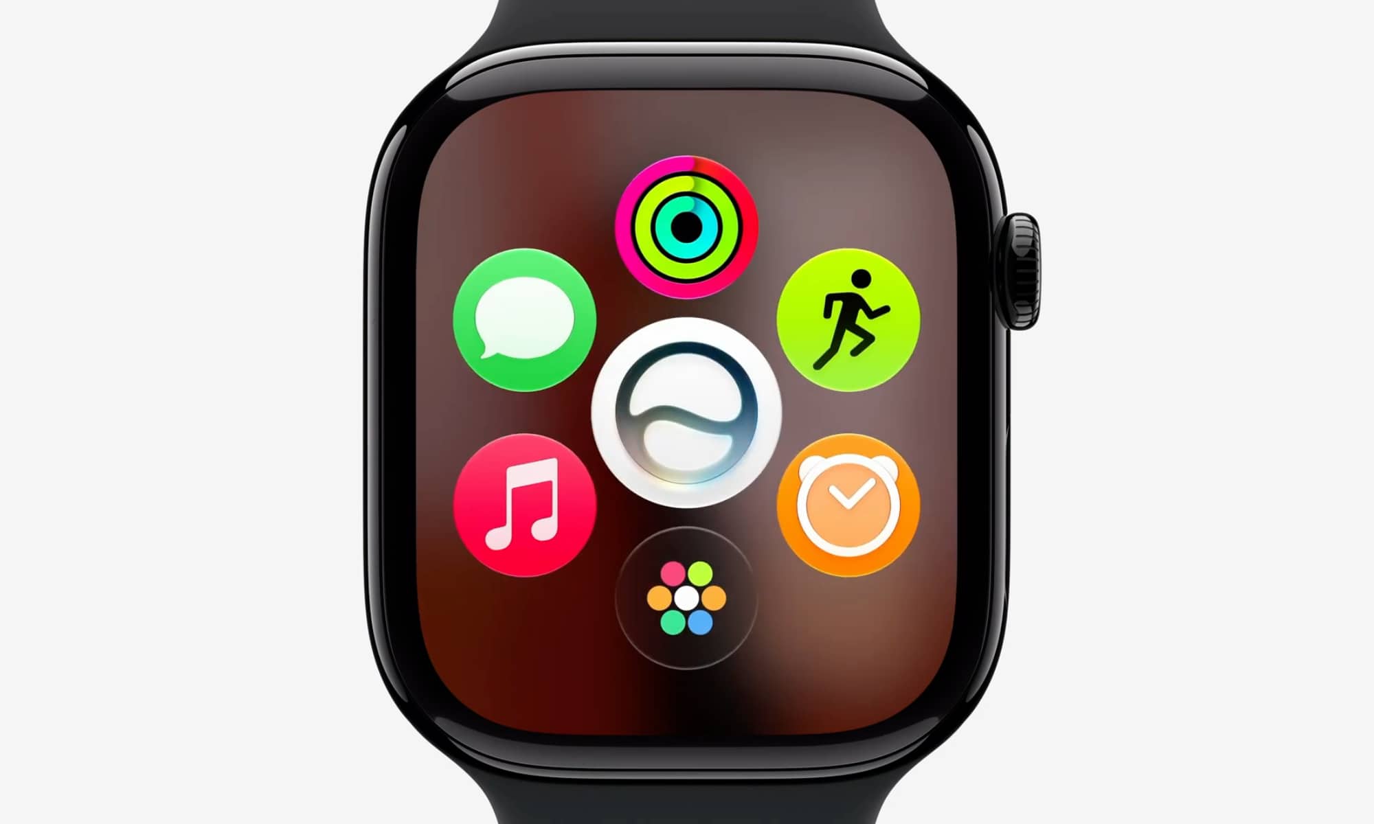 Apple Watch showing new app grid layout in watchOS 27.
