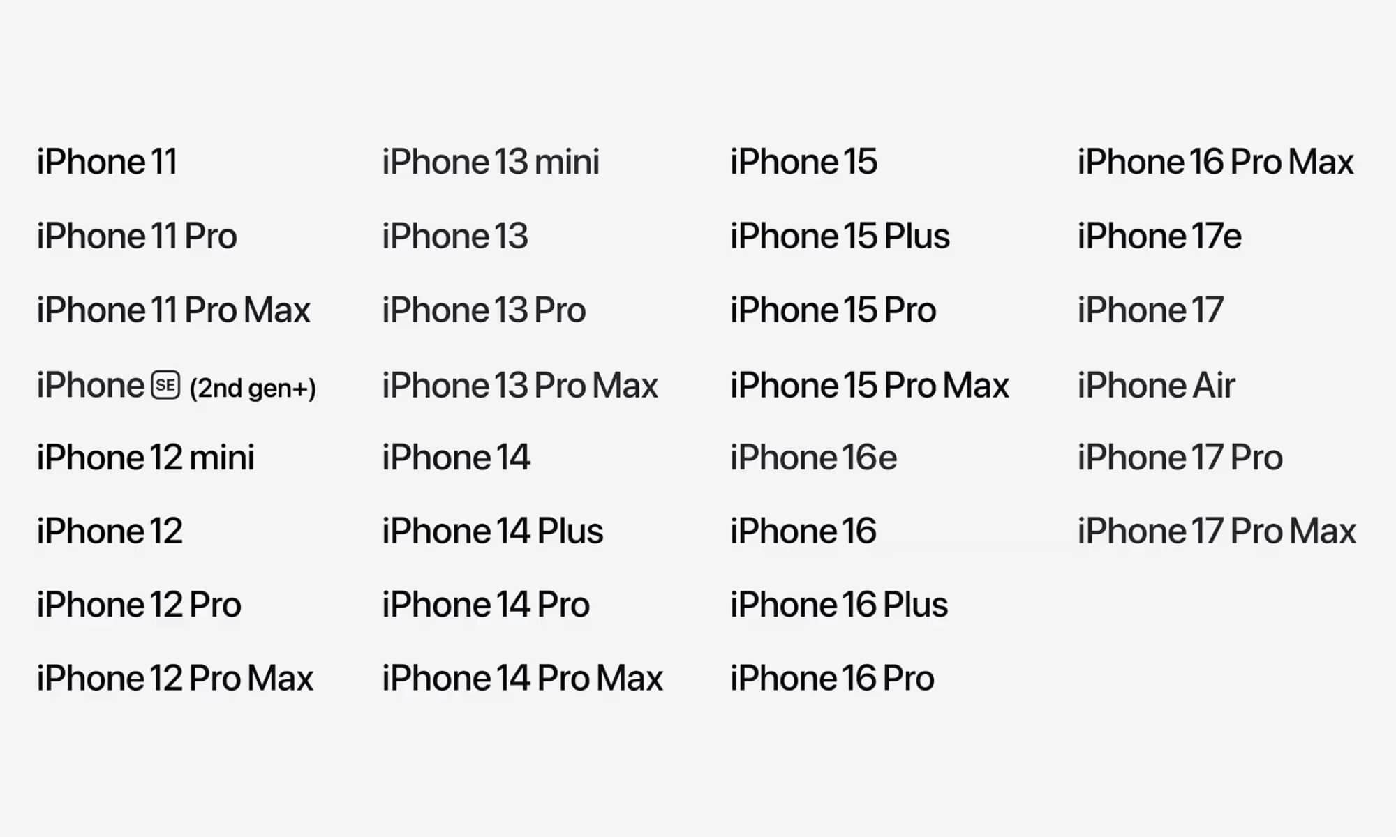 List of iPhone models supported by iOS 27 from the WWDC 2026 Keynote