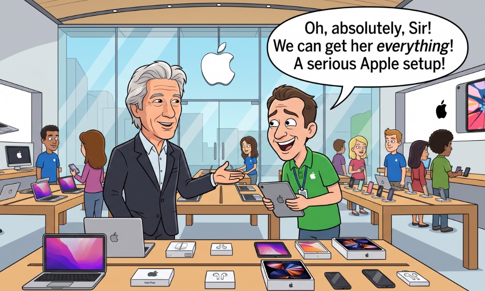An animated image of Edward (Richard Gere) from 'Pretty Woman' preparing to spend a 'really offensive' amount of money in an Apple Store.