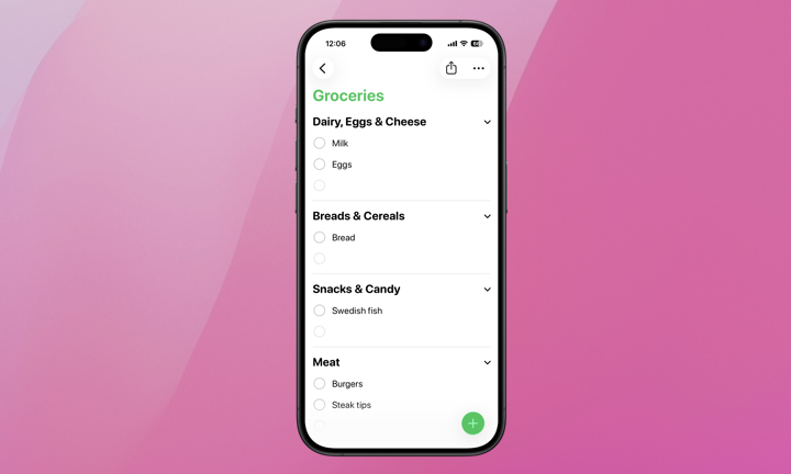 Reminders Grocery Smart Lists