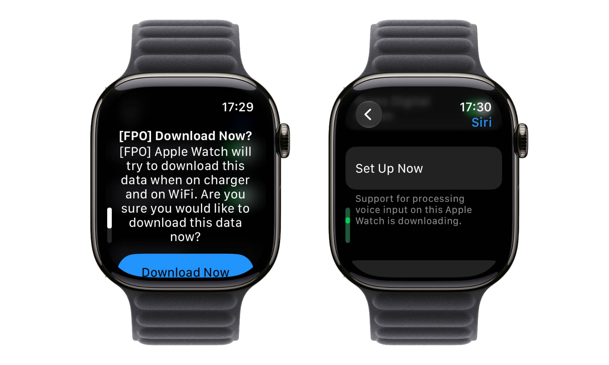Apple Watch showing settings to download Siri data in watchOS 27 beta 3.