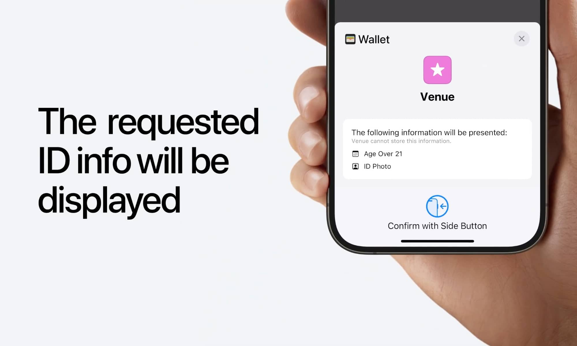 An iPhone screen displaying a proof of age request from a digital driver's license in Apple Wallet.