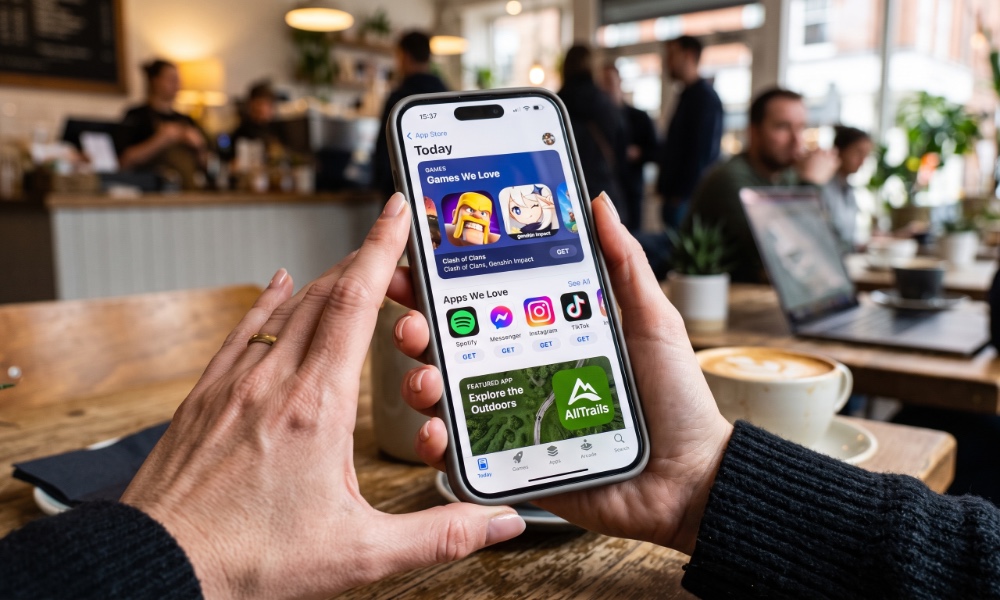 hand with iPhone app store