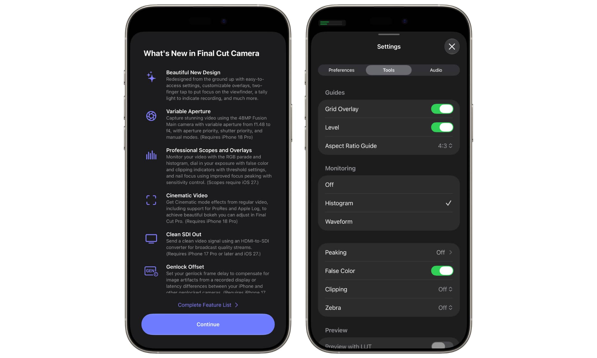 Final Cut Camera 2.4 new settings