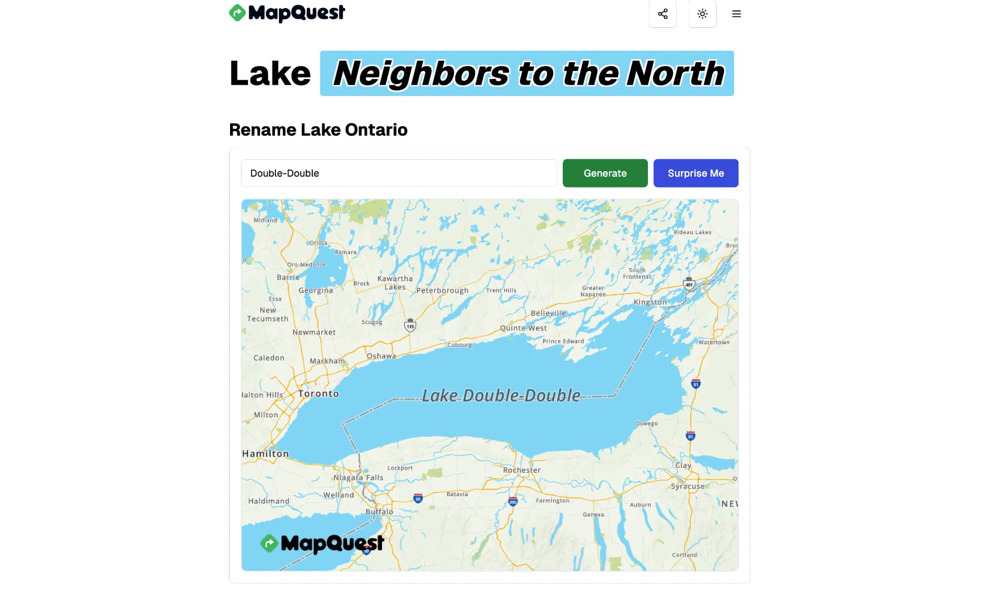MapQuest rename Lake Ontario