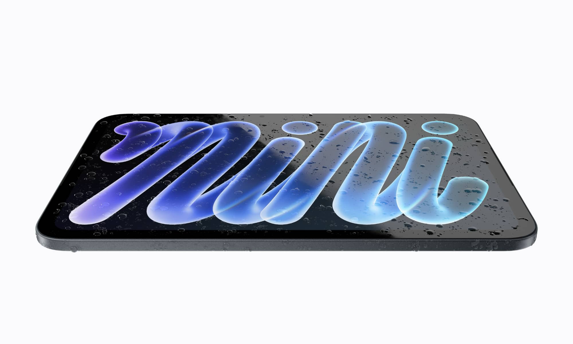 Apple iPad mini with droplets on screen demonstrating water resistance