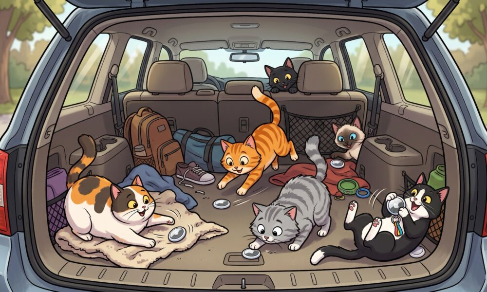 Cats with AirTags in SUV