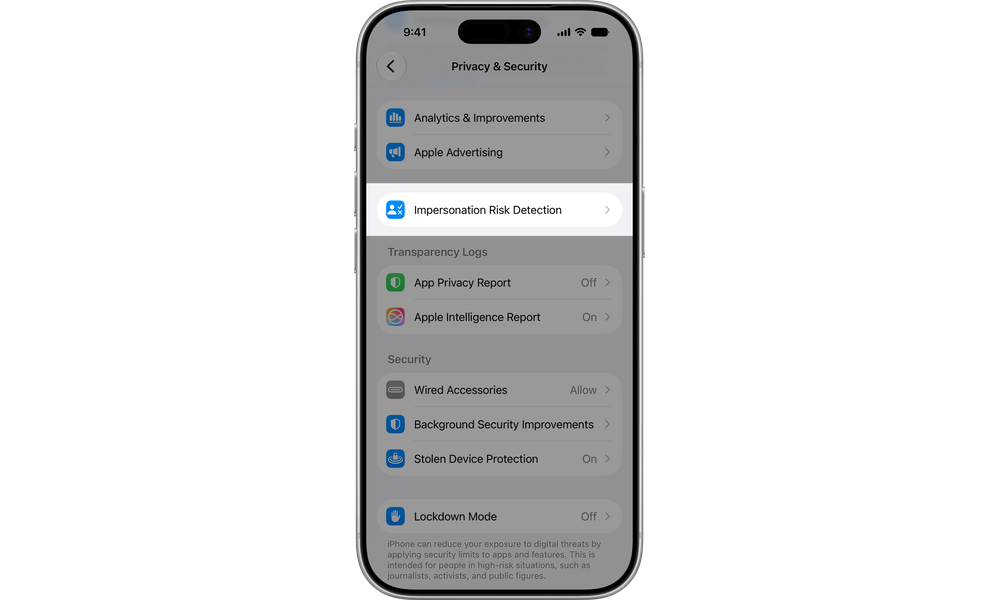 impersonation risk detection iPhone and iPad