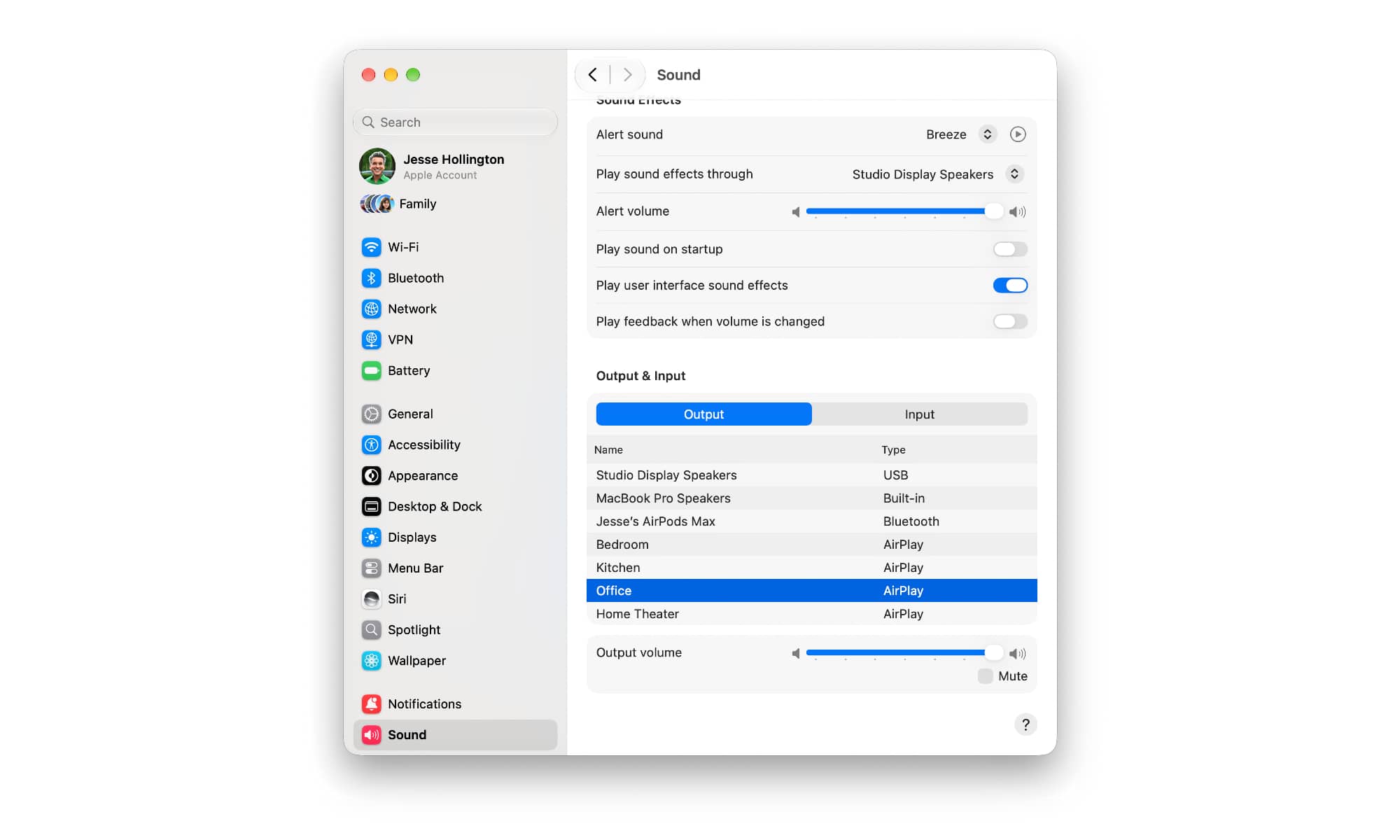 macOS 27.2 Sound settings with HomePod mini 2